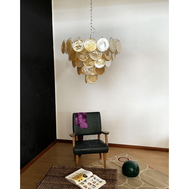 Vintage Space Age Murano Chandelier Albaster Iridescent Glasses, 1990 For Sale - Image 10 of 18