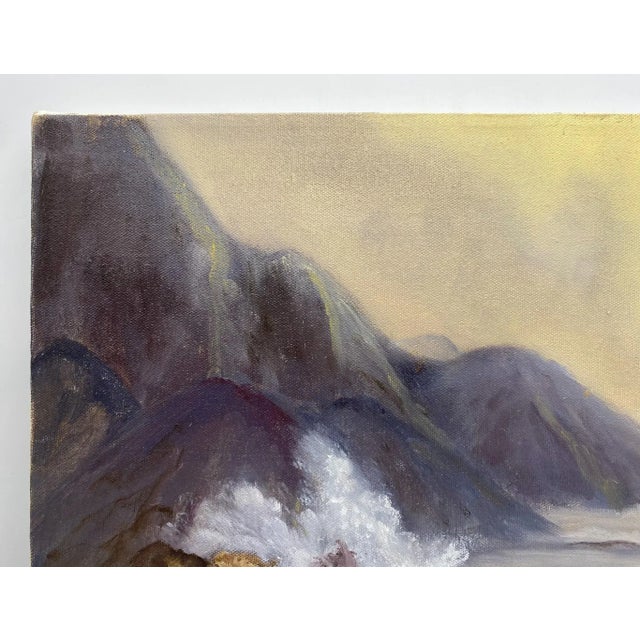 Yellow 1940s East Coast Original Signed Oil Painting Seascape For Sale - Image 8 of 13