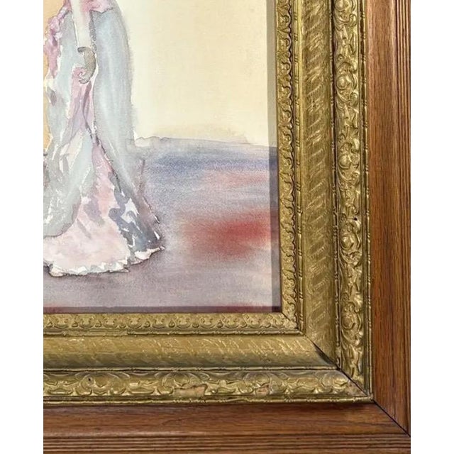 Pink Original Steve LeBailly Signed Watercolor Portrait After Whistler Adeline Grand Ornate Gilt Frame For Sale - Image 8 of 12