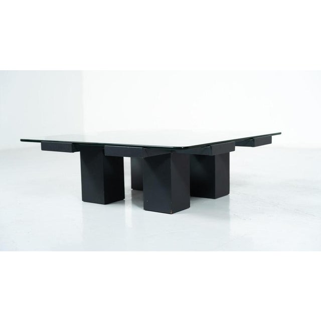 Square Coffee Table, Wood and Glass, Italy, 1960s