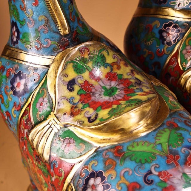 Late 19th Century Pair of Cloisonné Enamel Gilt Bronze Horse Figures, 14200g Total, Qianlong Mark For Sale - Image 9 of 10