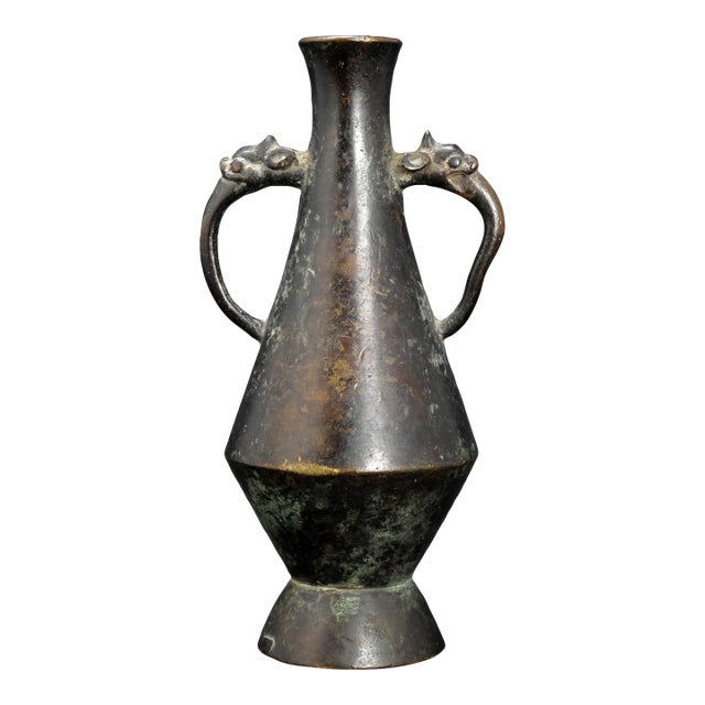 Small Chinese Bronze Scholar Vase With Mask Handles Late Ming/Early Qing Circa 16th C For Sale