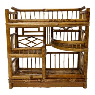 Vintage Scorched Bamboo Shelf For Sale