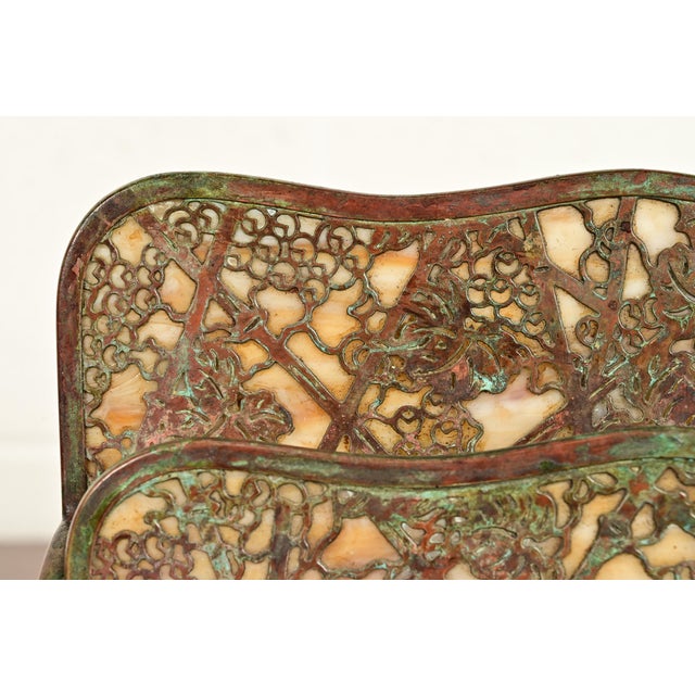 Tiffany Studios New York Grapevine Pattern Bronze and Favrile Slag Glass Letter Rack For Sale In South Bend - Image 6 of 14