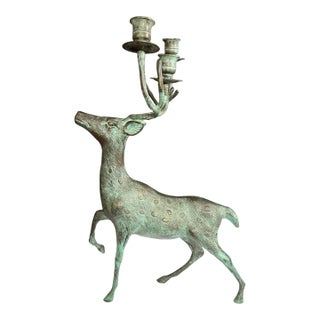 Mid 19th Century Rustic Bronze Buck Deer Candle Holder For Sale