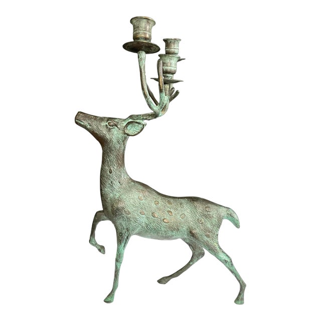 Mid 19th Century Rustic Bronze Buck Deer Candle Holder For Sale
