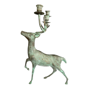 Mid 19th Century Rustic Bronze Buck Deer Candle Holder