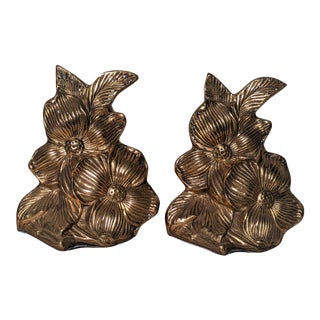 Vintage Brassware Dogwood Blossom Bookends - by Colonial Hampton Virginia For Sale