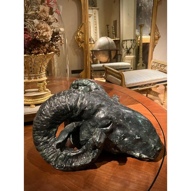 Vintage Patinated Plaster Rams Head Sculpture in the Neoclassical Taste For Sale - Image 3 of 11