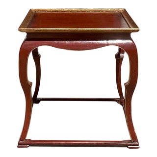 Burton-Ching Ming Style Red Chinoiserie Side Table For Sale