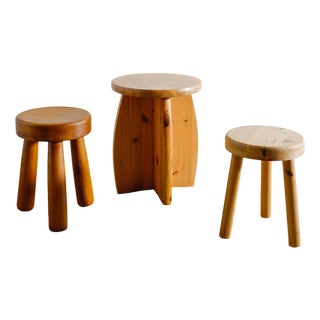 Swedish Wooden Low Stools, 1970s, Set of 3 For Sale