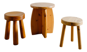 Swedish Wooden Low Stools, 1970s, Set of 3