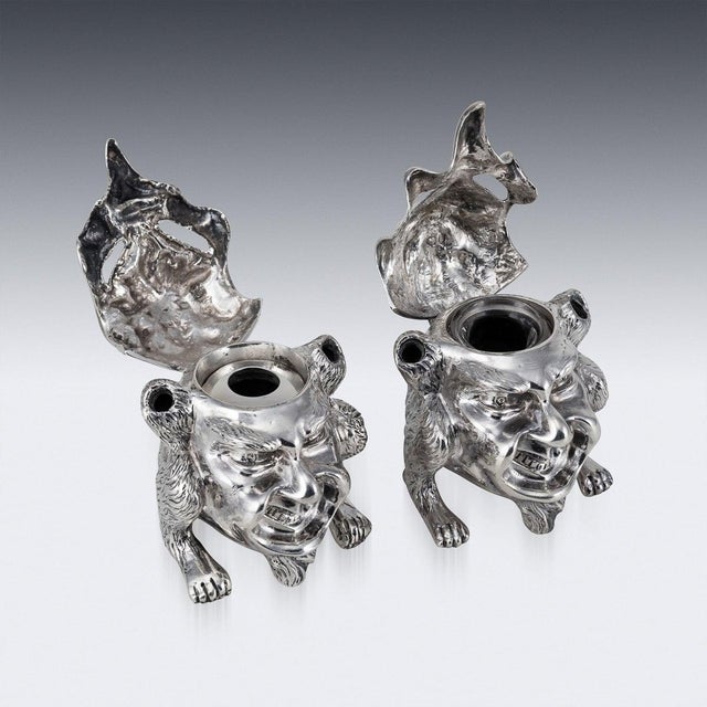 Silver 20th Century Victorian Silver Grotesque Inkwells, London, 1880s, Set of 2 For Sale - Image 8 of 14