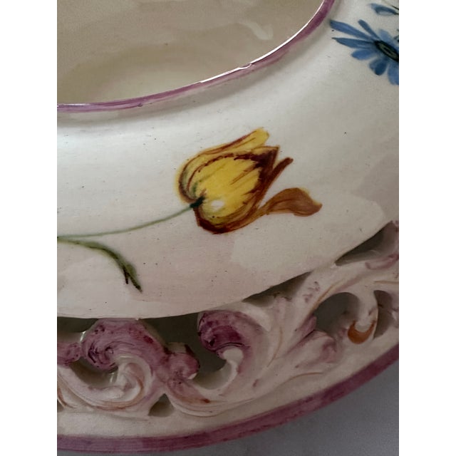 Vintage Handpainted Italian Open Work Low Planter For Sale - Image 4 of 6