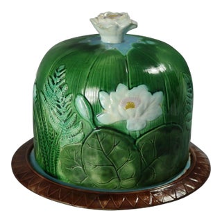 Holdcroft Majolica Pond Lily Cheese Dome and Stand For Sale