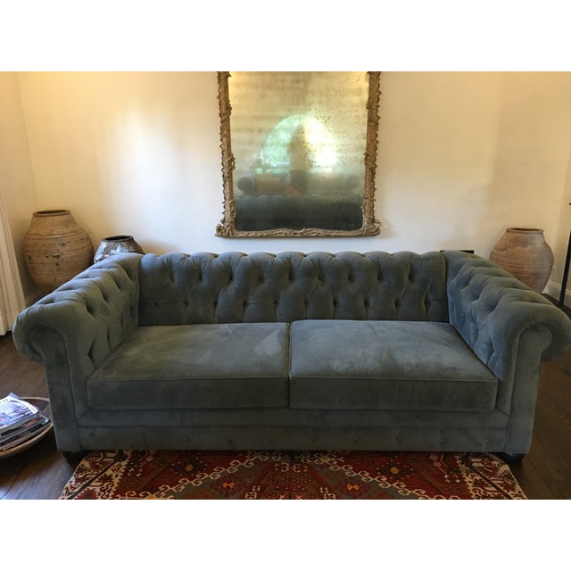 Blue Chesterfield Sofas A Pair Chairish