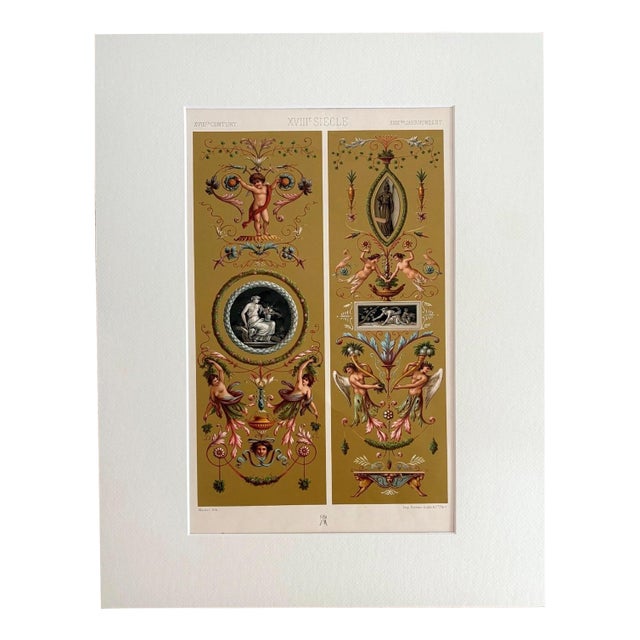 Antique Print from "L'Ornement Polychrome" by Racinet in 14x18 Mat, EUC For Sale