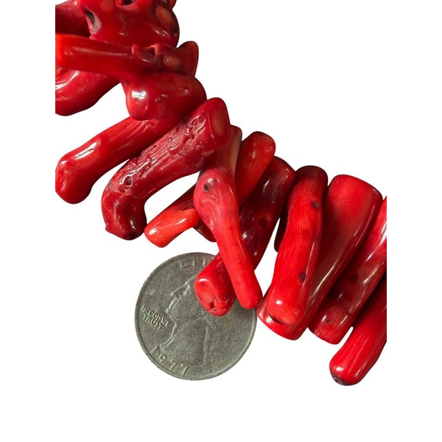 1980s Vintage Natural Red Coral Branch Necklace W/Silver Chain For Sale - Image 5 of 12