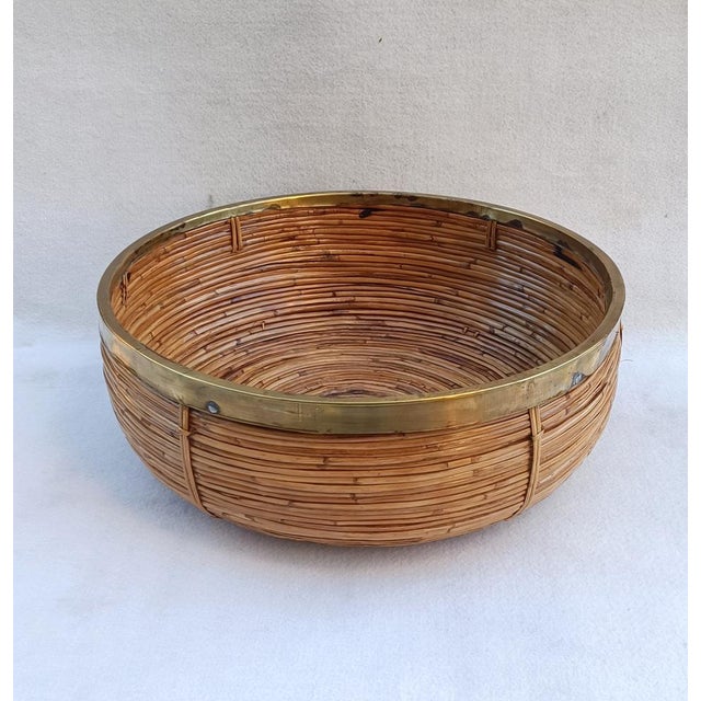 Large Wicker Basket with Brass Edge, 1970s For Sale - Image 10 of 10