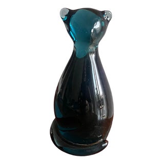 Mid-Century Cobalt Blue Murano Glass Cat, 1960s For Sale