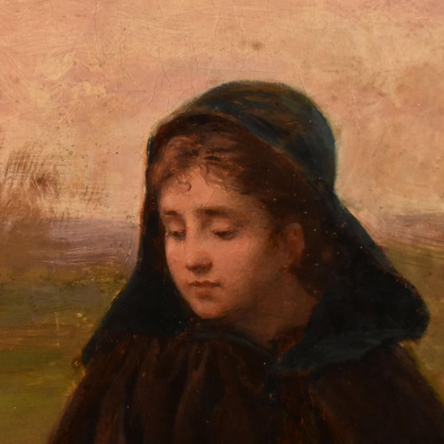 Charles Jean Auguste Escudier, Landscape with Shepherdess and Dog, 1895, Oil on Canvas, Framed For Sale - Image 8 of 11