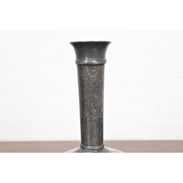 Vintage Bidriware Sterling Silver on Patinated Bronze Vase or Vessel For Sale In South Bend - Image 6 of 11