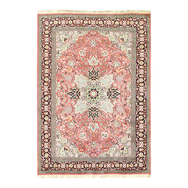 Pasargad DC Rose Color Fine Hand Knotted Silk Tabriz Rug For Sale