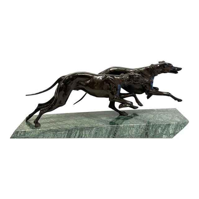 1940's Patinated Bronze Sculpture of Hounds in Motion For Sale