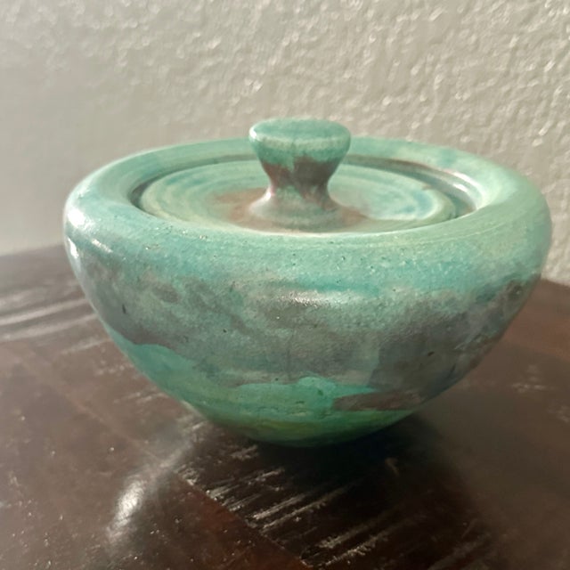 1980s Vintage Handmade Raku Ceramic Sculptural Bowl With Lid - Signed Collectible Art For Sale - Image 5 of 7