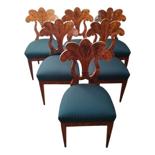 Antique Viennese Fan Chairs in Walnut Veneer with Lemon Band Inlays, Austria, 1830, Set of 6 For Sale