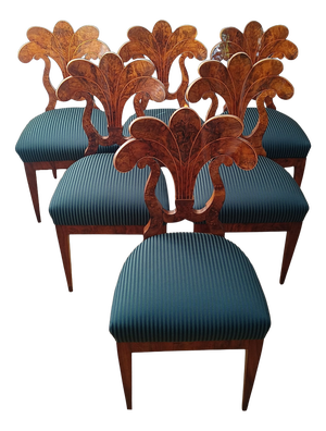 Antique Viennese Fan Chairs in Walnut Veneer with Lemon Band Inlays, Austria, 1830, Set of 6