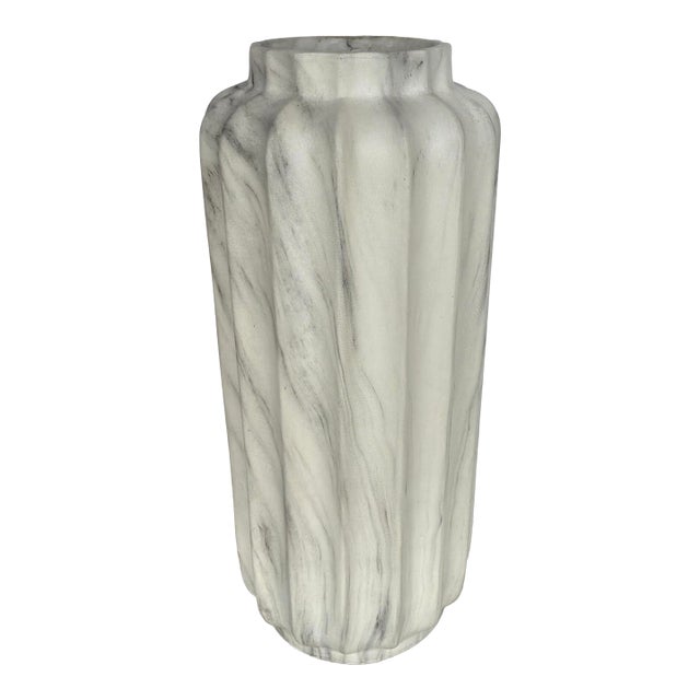 Small Modern White and Gray Marbleized Floor Vase For Sale