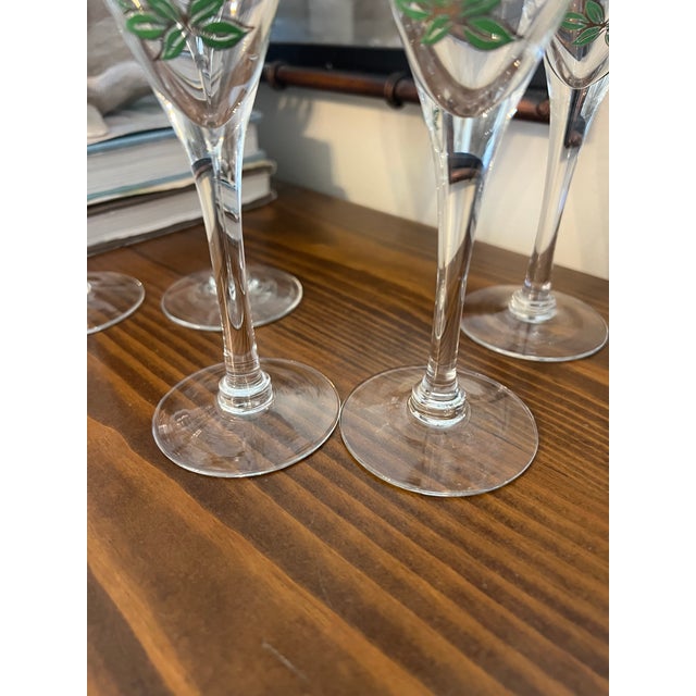 1970s Vintage Art Nouveau Perrier Jouet Hand Painted Floral Champagne Flutes - Design by Emile Galle - Set of 6 For Sale - Image 5 of 13