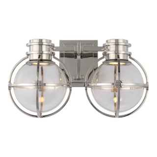 Chapman & Myers for Visual Comfort Signature Gracie Double Sconce in Polished Nickel with Clear Glass For Sale