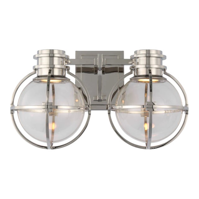 Chapman & Myers for Visual Comfort Signature Gracie Double Sconce in Polished Nickel with Clear Glass For Sale