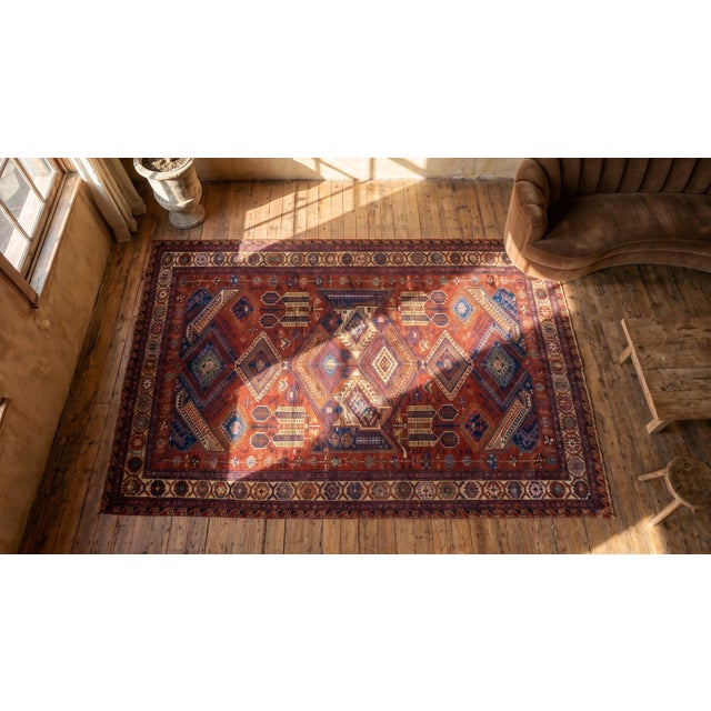 Outstanding Red Rust Color With Geometric Design Antique Caucasian Sumak Rug For Sale In New York - Image 6 of 8