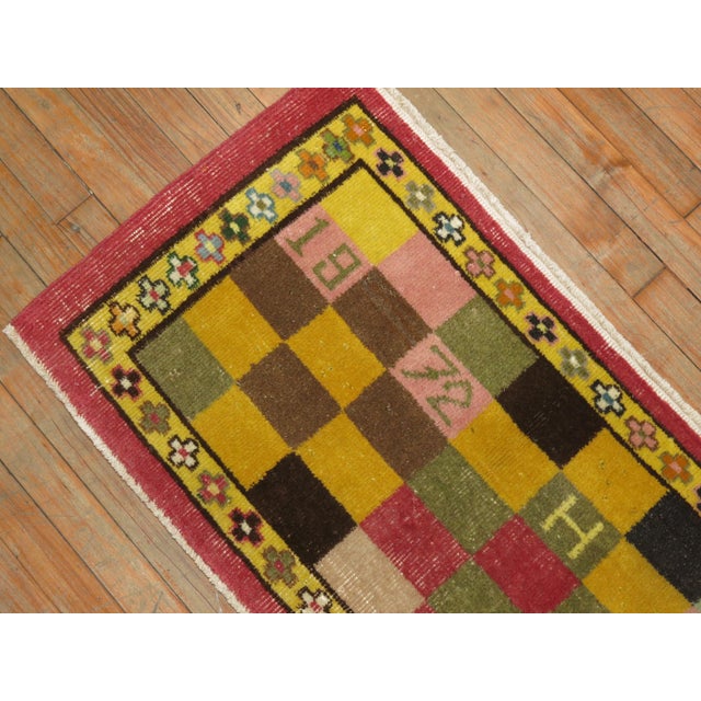 1970s 1972 Checkerboard Vintage Turkish Runner For Sale - Image 5 of 6