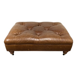 Ethan Allen Anton Leather Ottoman For Sale