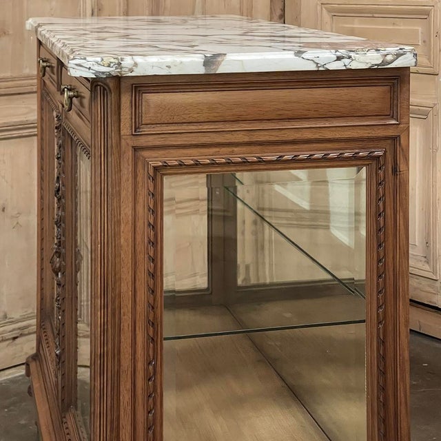 19th Century French Louis XVI Walnut Buffet With Marble Top & Hand Beveled Glass For Sale - Image 17 of 18