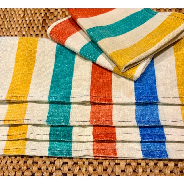 Mid 20th Century Mid 20th Century Mid-Century Modern French Striped Tea Towel Napkins - Set of 6 For Sale - Image 5 of 10