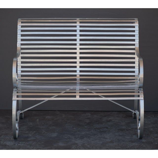 Early 20th Century English Garden Bench Seat of Painted Wrought Iron With Scrollwork Design For Sale - Image 5 of 10