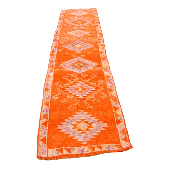 Burnt Orange Handmade Runner Rug For Sale
