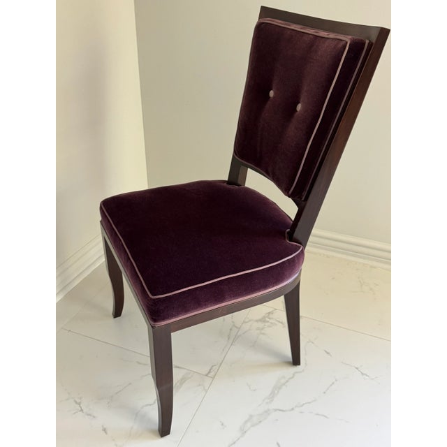 Art Deco Mid 20th Century French Moderne Dining Chairs in Aubergine Mohair- Set of 8 For Sale - Image 3 of 16