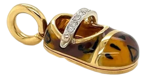 Mid 20th Century Aaron Basha 18k Yellow Gold Diamond Enamel Leopard Shoe Charm Pendant