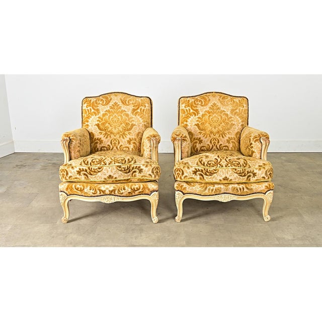 Brown French 19th Century Pair of Louis XV Style Bergeres For Sale - Image 8 of 14