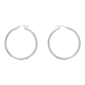 Sand Textured 14K White Gold Hoops 34mm or 40mm, 2 Pieces