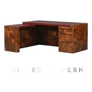 1970s Paul Evans Cityscape Patchwork Burl Desk For Sale