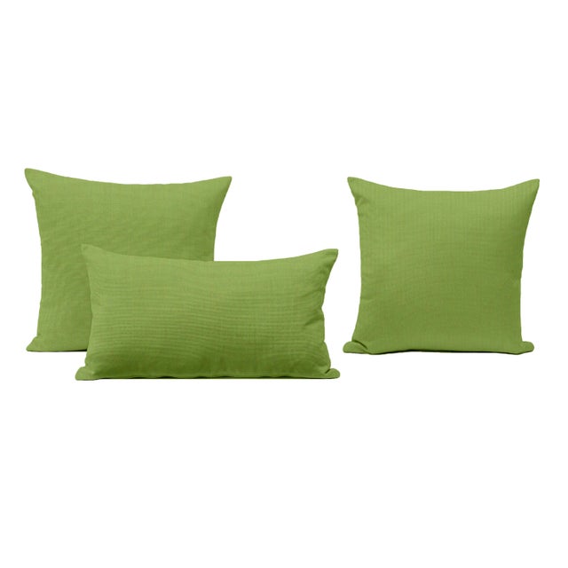 Contemporary Green Outdoor Throw Pillows - Set of 3 For Sale - Image 3 of 3