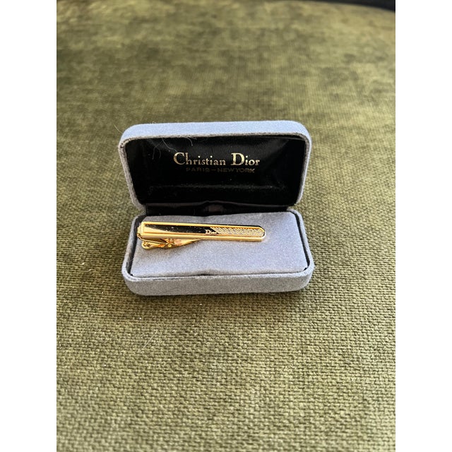 Rare Monsiuer Vintage Christian Dior Gold Plate Tie Clip In Original Case For Sale - Image 4 of 11