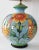 Vintage ceramic colorful table lamp with shade. Glazed and painted with birds, flowers and fruit motif. Height to top of...